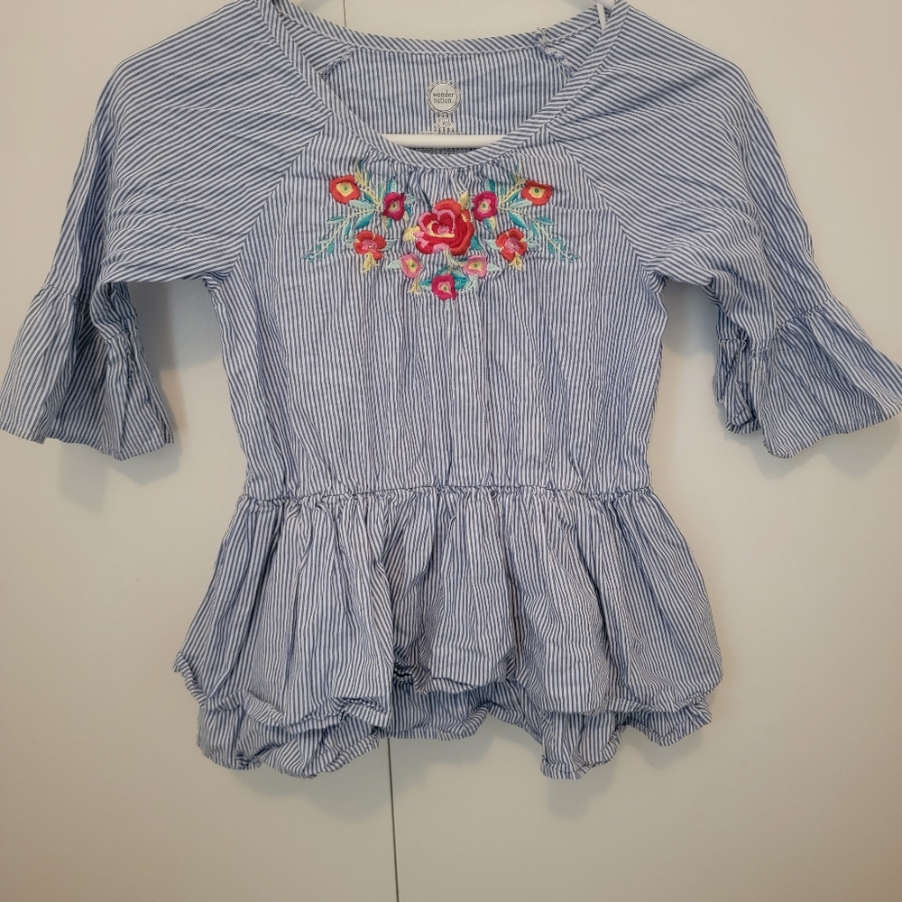 Blue stripe floral blouse
